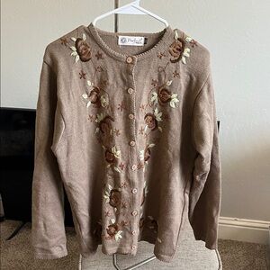 Floral Embroidered purple/Brown Cardigan Sweater - Women's